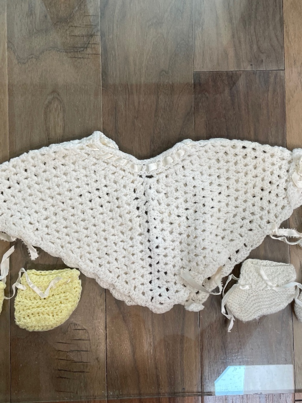 Vintage Hand-Crocheted/Knit Baby Shawl and Bootie Set